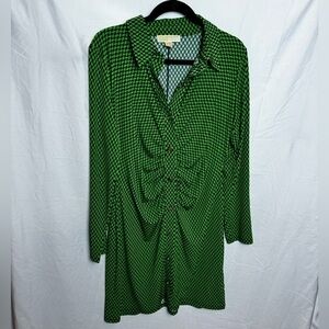 Micheal Kors Spring Green and Black Checkered Button Down Dress Size XL
